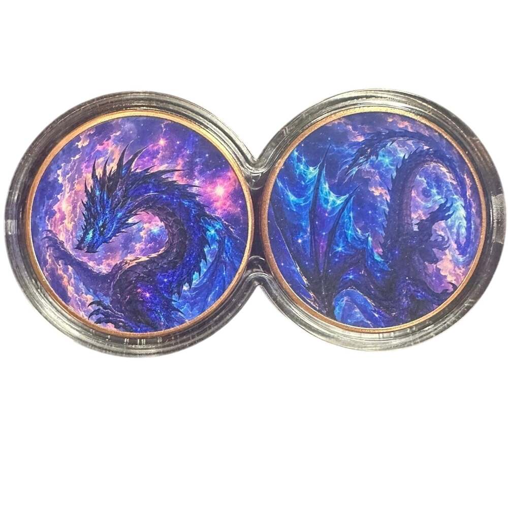 Cosmic Dragon 2-Coin Copper Collectible Set – Blue Purple Galaxy Fantasy Art